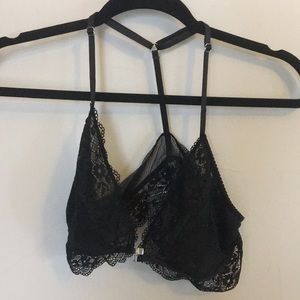 Lace Front Closure Adjustable Strap Black Bralette